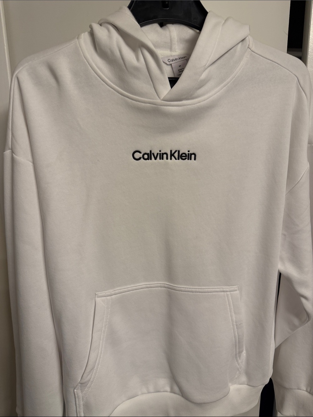 Calvin Klein White Crewneck Hoodie with Black Logo